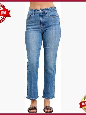 High Waisted Ankle Straight Jeans, Stretch Denim, Comfort Fit